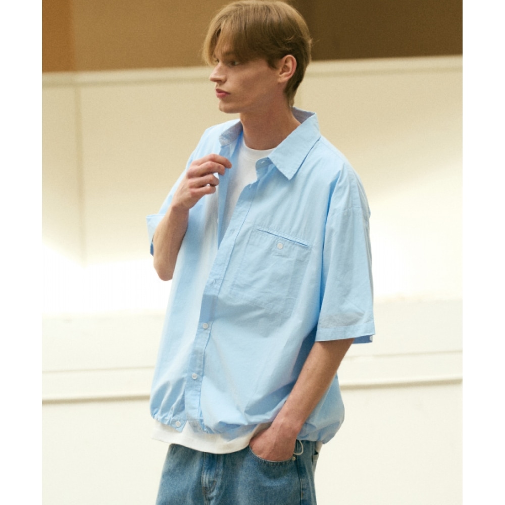 ほとんどのストリングポイントポケット付き半袖シャツ_SKY