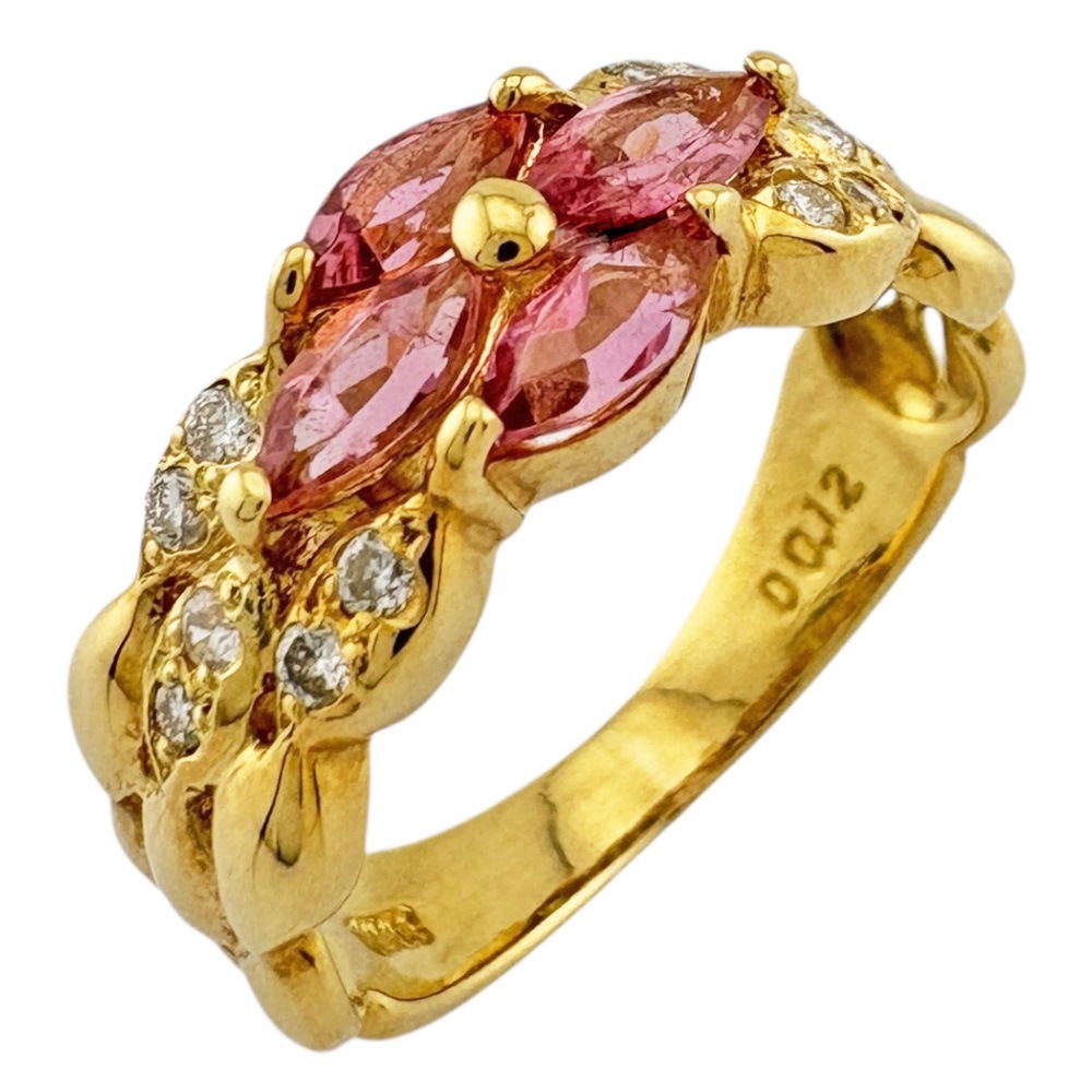 リング 指輪 8.5号 18金 K18イエローゴールド ピンクトルマリン 中古 美品