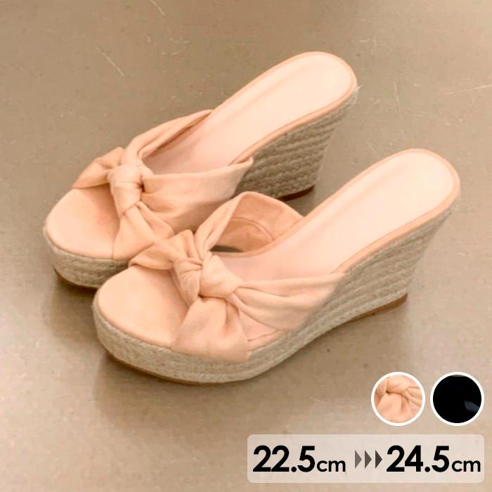 ()サンダル ヒール レディース ウエッジソール ウェッジソール オシャレ 厚底 9cm 厚底サンダル 黒 ブラック ベージュ リボン クロス 春 夏 22.5-24.5