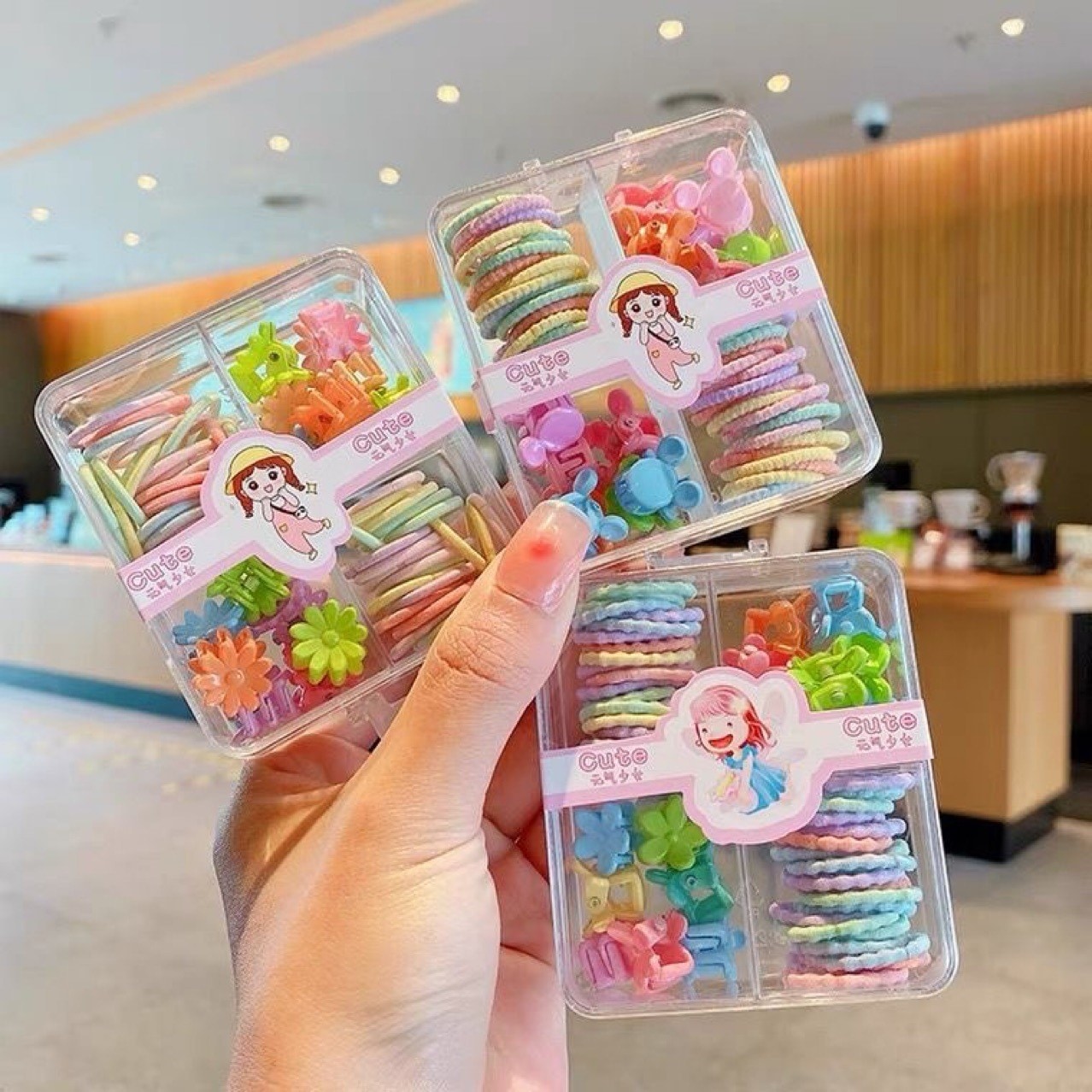 【1点ご購入 で10点プレゼントいたします】小さなゴムと小さなグリップの混合収納ボックス赤ちゃんの少量の髪を傷つけない