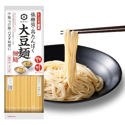 他サイト： キッコーマン食品 (低糖質 高たんぱく麺) 大豆麺 細麺 そば うどん そうめん パスタ ラーメン 3食(186g)×4個の商品画像