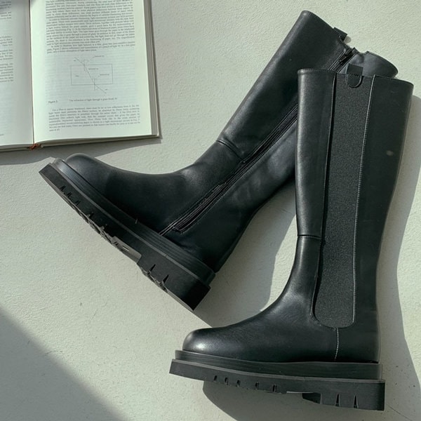 ロングブーツ トラックソール ワークブーツ サイドゴア 黒 ブラック