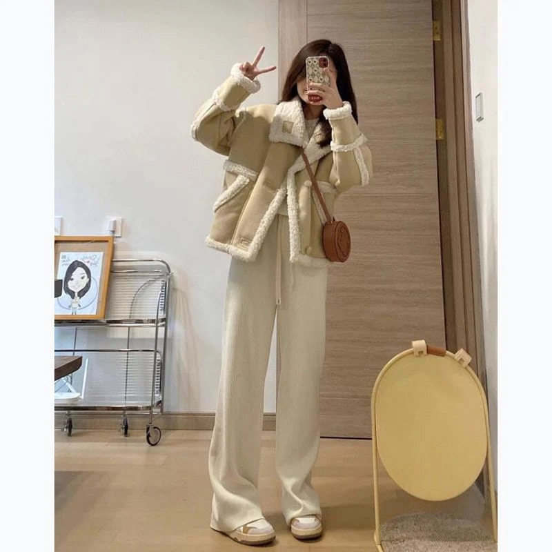 春ジャケット冬アウター 秋の新作 子羊の毛 コート着 ショート丈 毛皮 機関車綿入れ