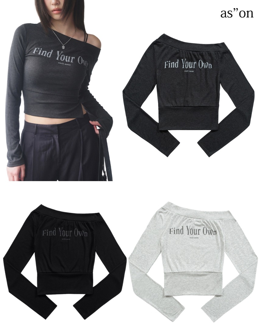 韓国限定 韓国人気 SNS 流行 トレンド ファッション 女性 上着 長袖 Find Offshoulder Tシャツ (3カラー) - Black/Charcoal/Melange Gray