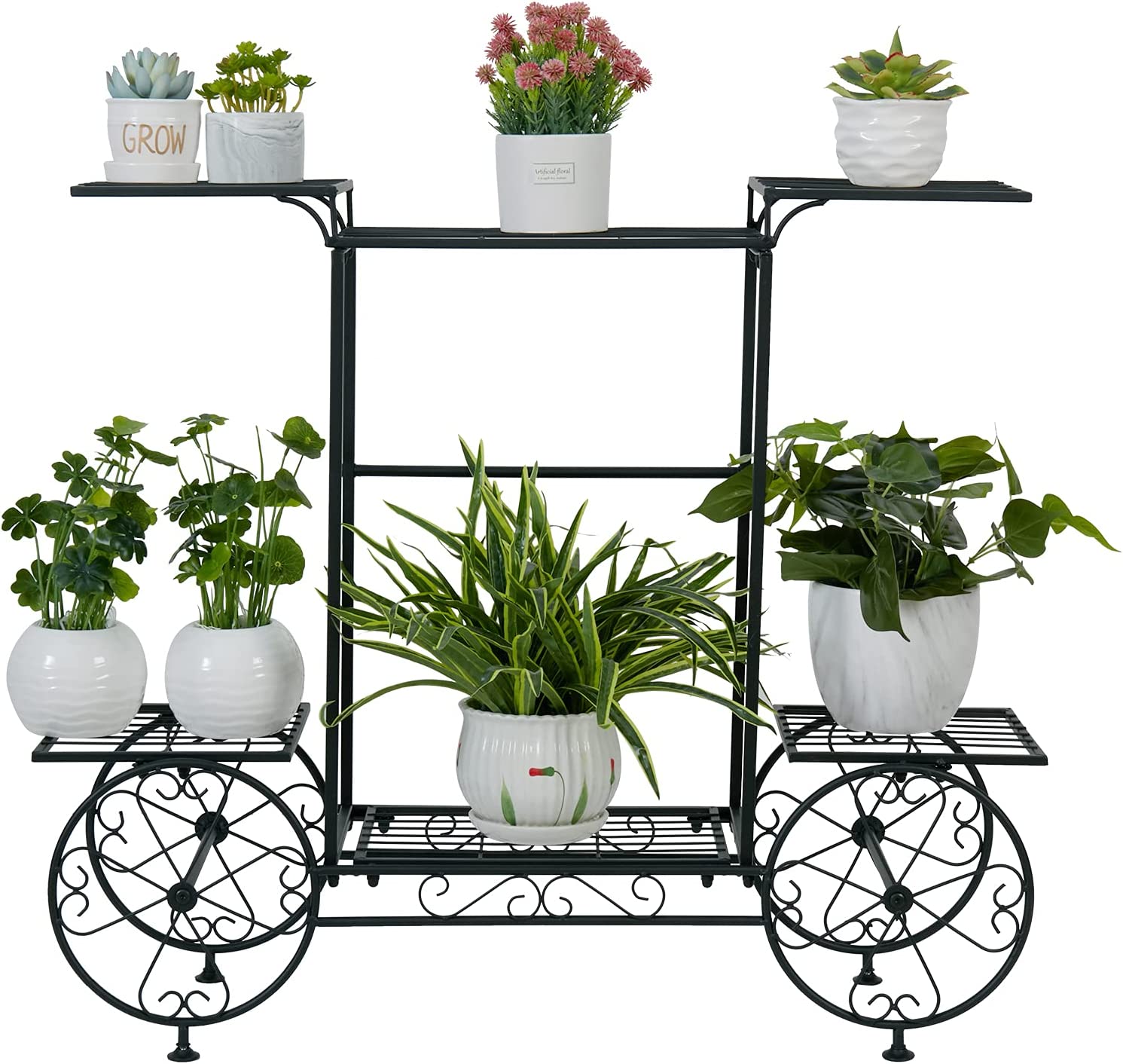 フラワースタンド アイアン 大型花台 2段 高さあり ガーデンラック おしゃれ ガーデニング棚 アンティーク 植木鉢を置く台 頑丈 観葉植物 多肉 屋外 室内 玄関 ベランダ 黒 スチール 6,351円