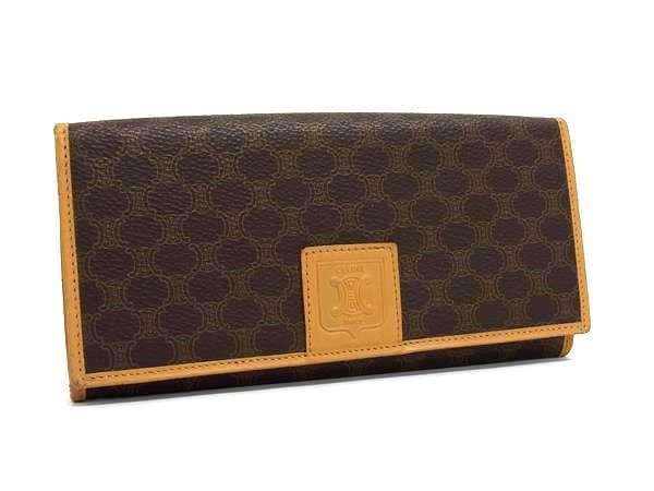 セリーヌ 長財布 マカダム フラップウォレット PVC×レザー M16 ヴィンテージ 二つ折り がま口 ブラウン系 ロングウォレット サイフ 長サイフ 小銭入れ レディース【本物保証】