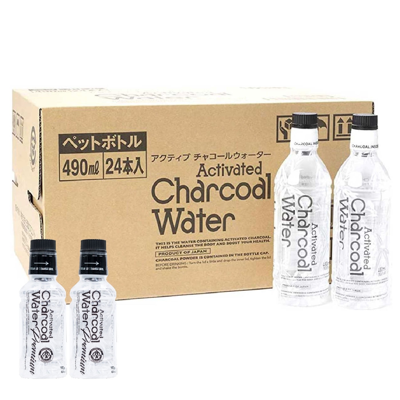 アクティブ チャコールウォーター 490ml 1ケース（24本入） + プレミアム（190ml）2本 炭水 チャコールクレンズ 黒水