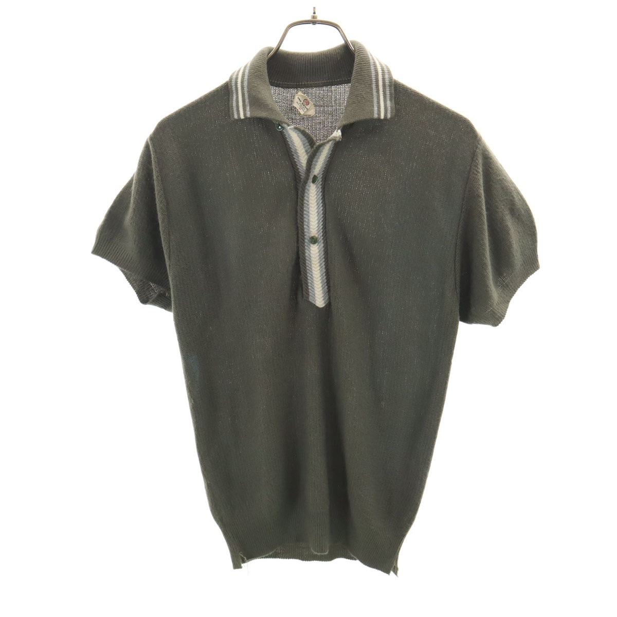 VAN HEUSEN ヴァンヒューゼン 50s ヴィンテージ 半袖 ニット ポロシャツ M オリーブ系 レディース 古着