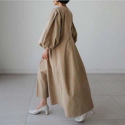 【20点セット】【急速出荷】Ｖネックボリュームスリーブワンピース ポワン袖 ロングワンピース レディース ワンピース フレア
