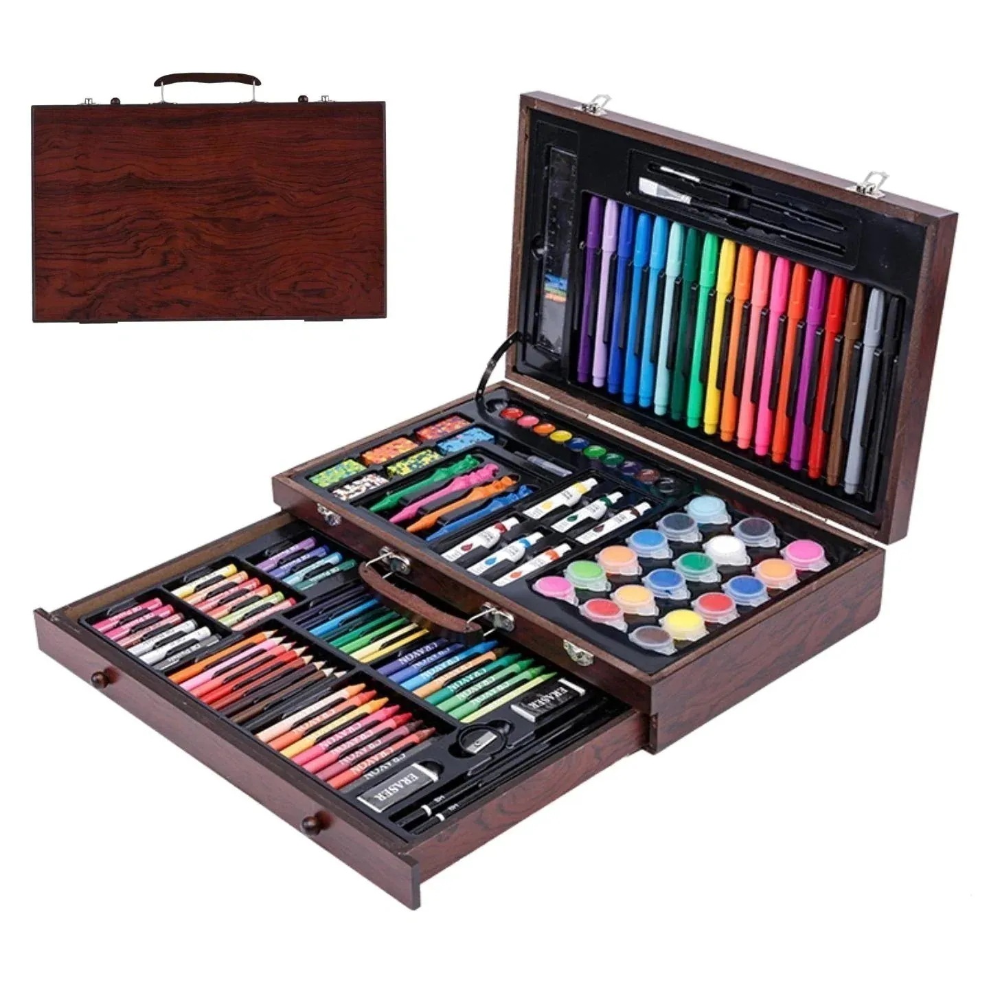 123個 アートセット 絵具セット 木製収納ボックス付き 持ち運び 収納便利 子供の贈り物 画材1