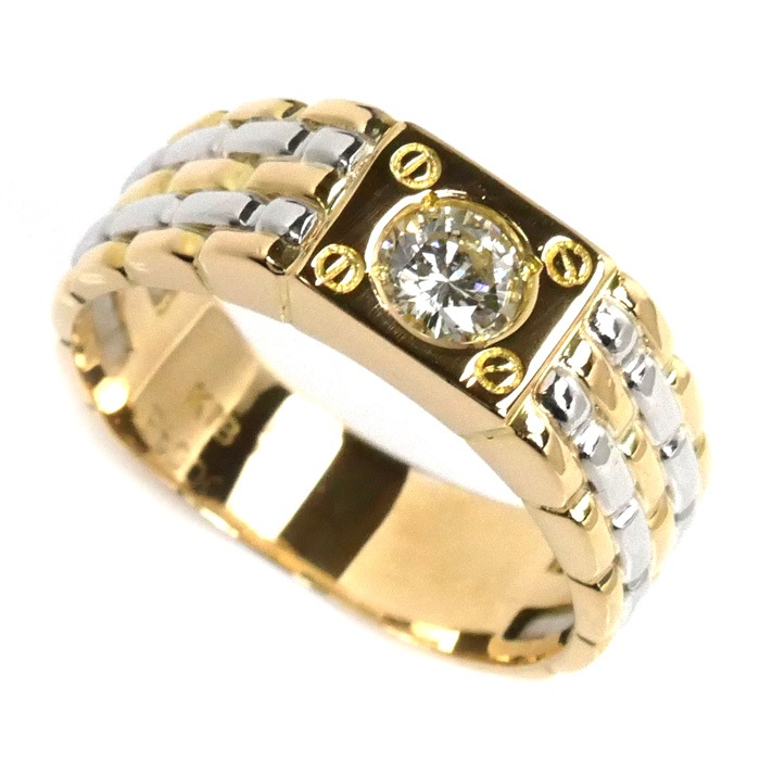 K18YG イエローゴールド Pt900プラチナ リング・指輪 ダイヤモンド 17.5号 8.9g メンズ 中古