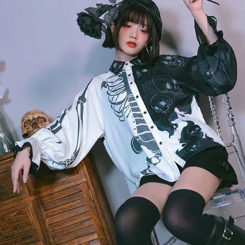 シャツ レディース 柄シャツ トップス ブラウス ランタンスリーブ オリジナル 個性的