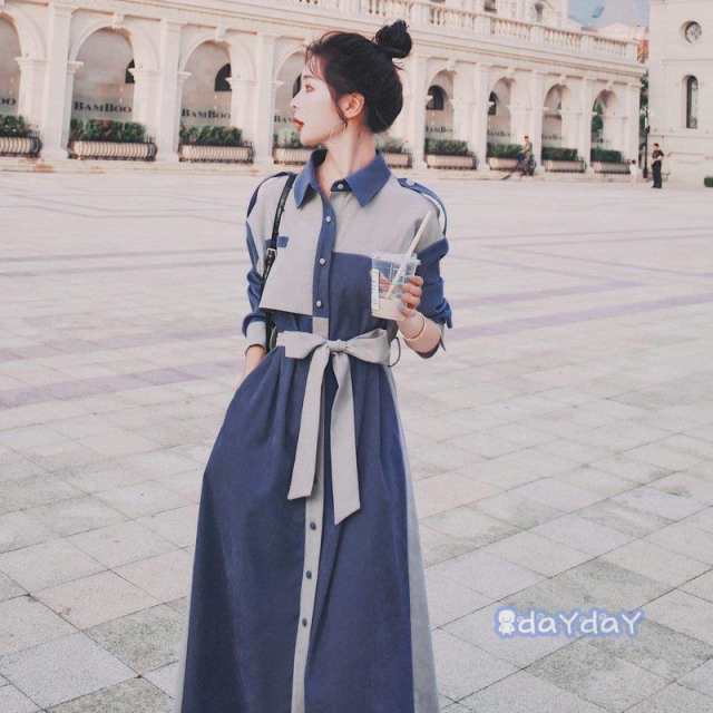 【2025新作入荷】2024 長袖ワンピース おしゃれ 秋 Aライン キレイめ レディース 春 着痩せ 秋 体型カバー ロングワンピース 春 母の日 切り替え シャツ