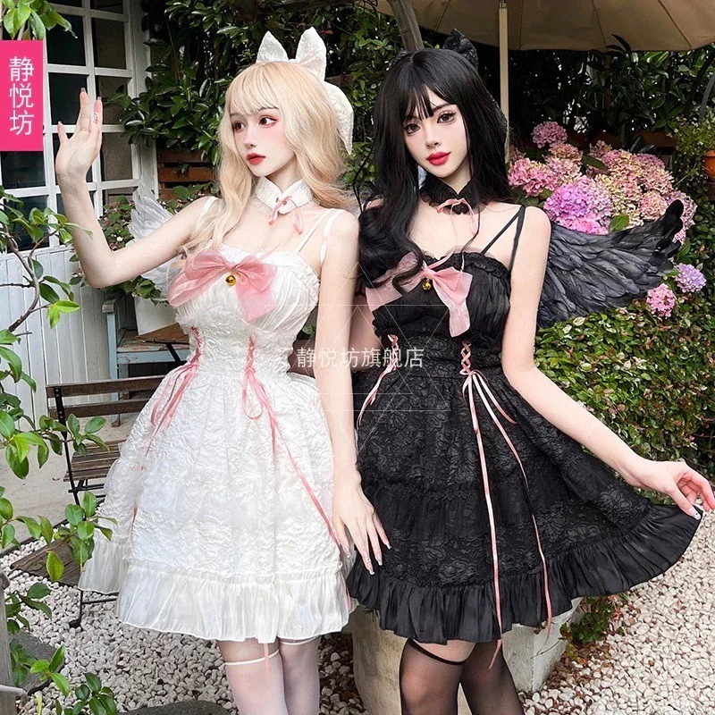 新作公主 かわいい ロリ学園祭 文化祭ワンピースロリータ 二次元 白黒天使悪魔ジェミニロリータゴスロリータドレスソフトガールロリータドレス 韓国ファッション