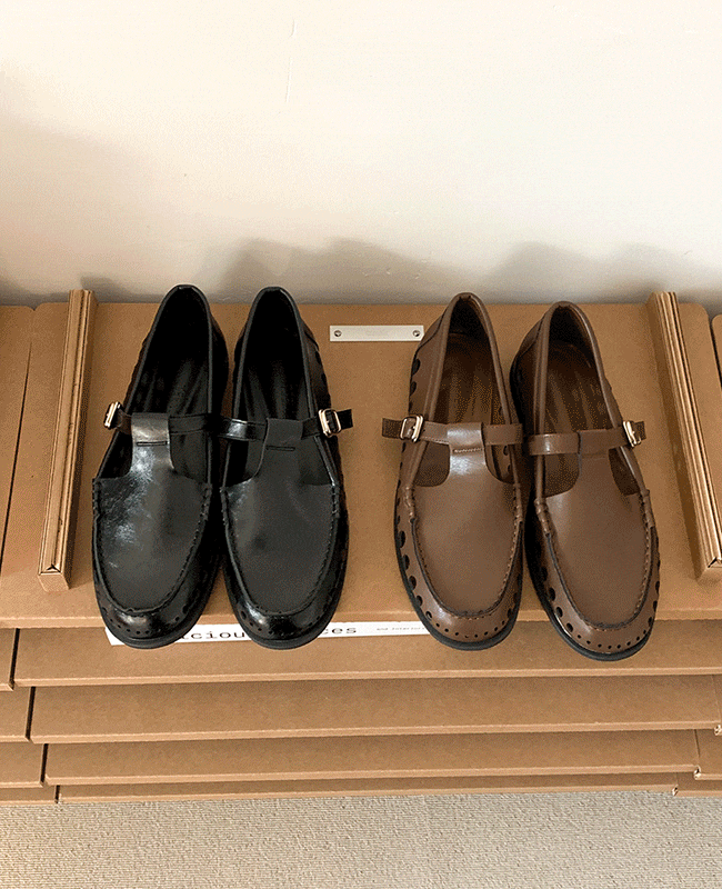 [MILOVANY] リアドパンチングバックルローファー1.5cm