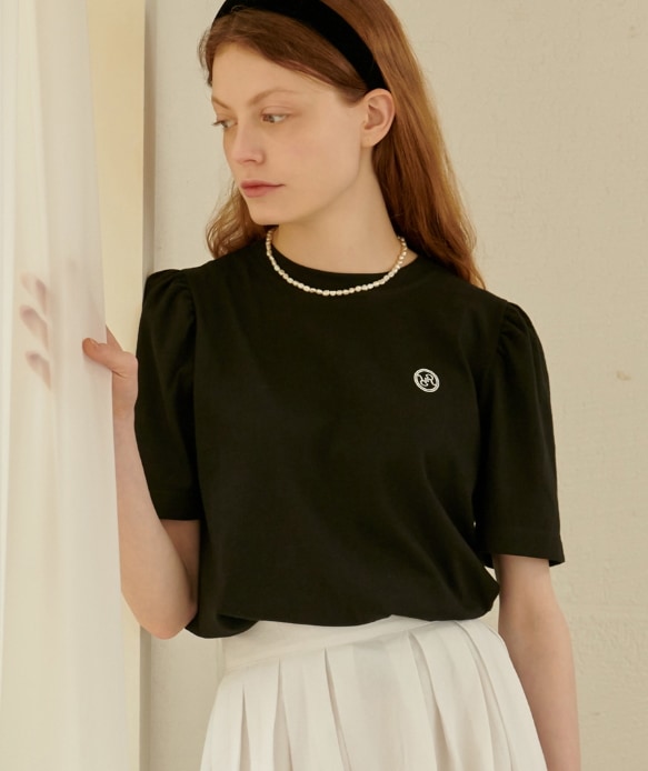 【RONRON】 PUFF SLEEVE HALF T SHIRT : BLACK