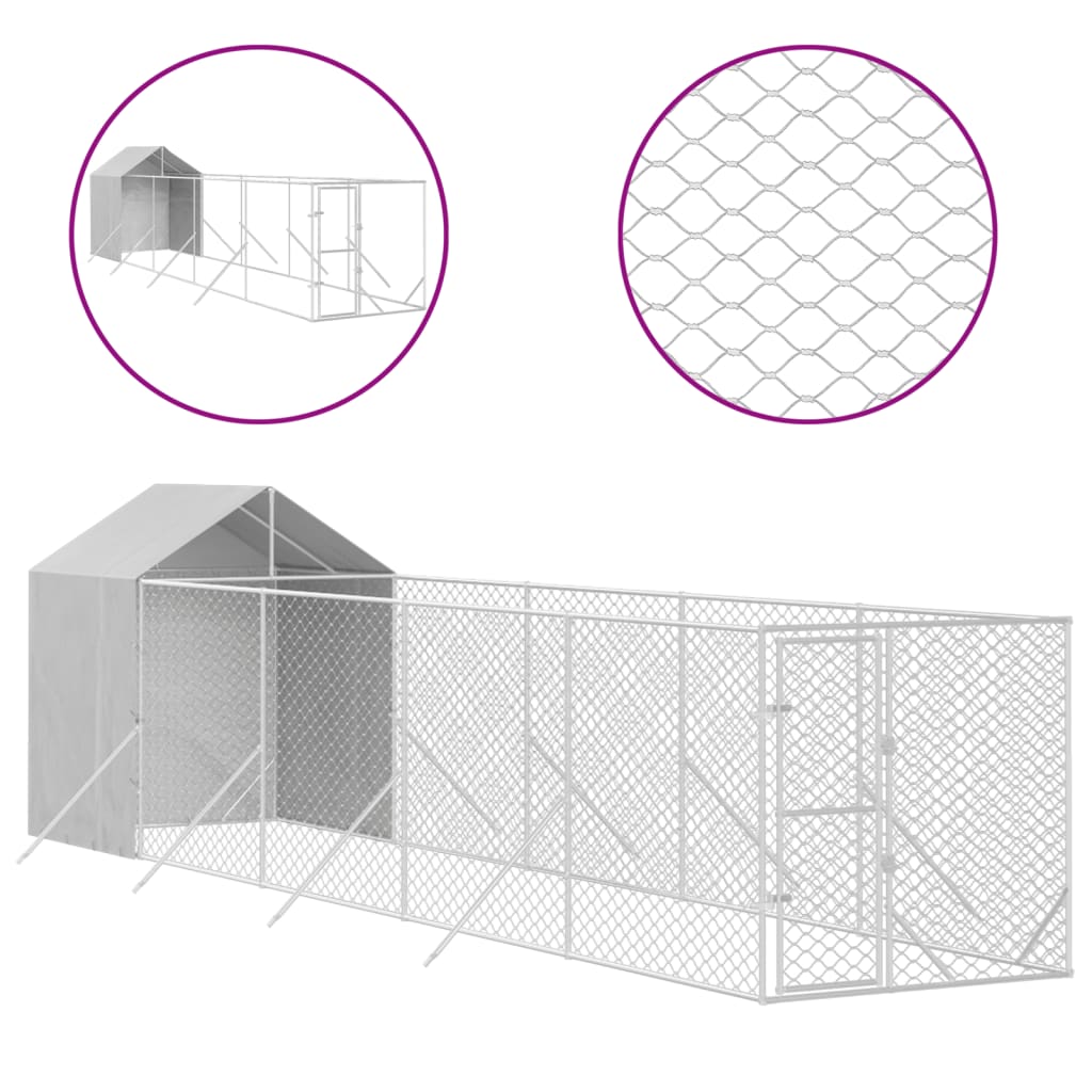 屋外犬小屋 屋根付き シルバー 2x10x2.5 m 亜鉛メッキ鋼製