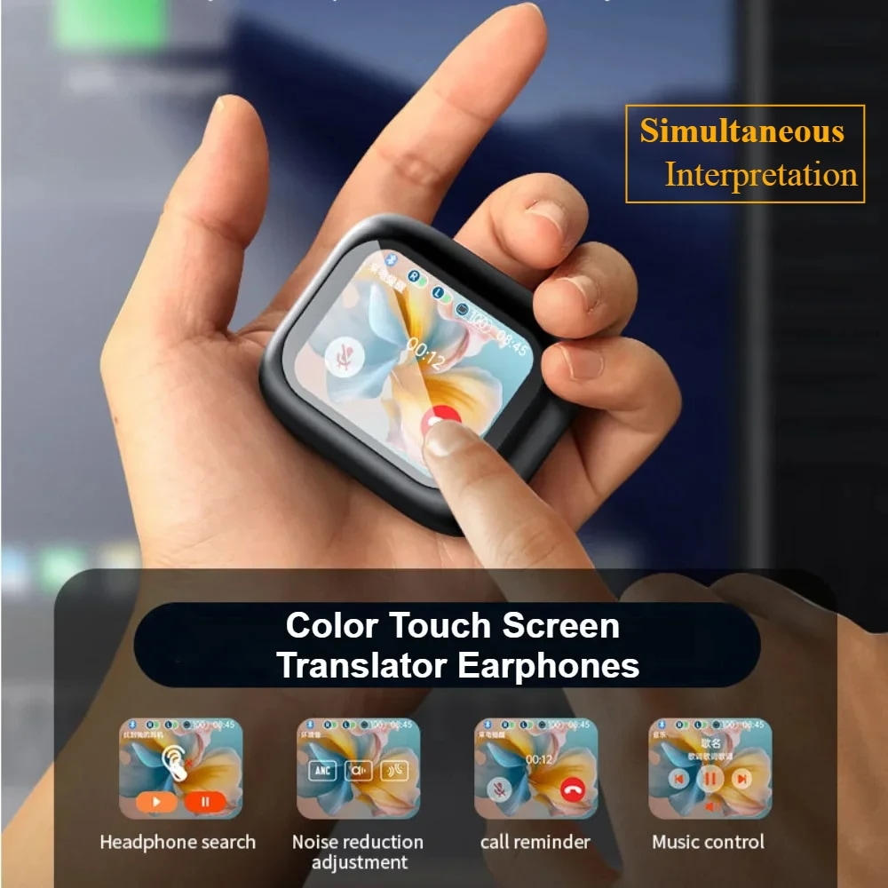 タッチスクリーン付きインテリジェントトランスレーターイヤホン,Bluetoothヘッドセット,カラフルなヘッドセット,ノイズリダクション