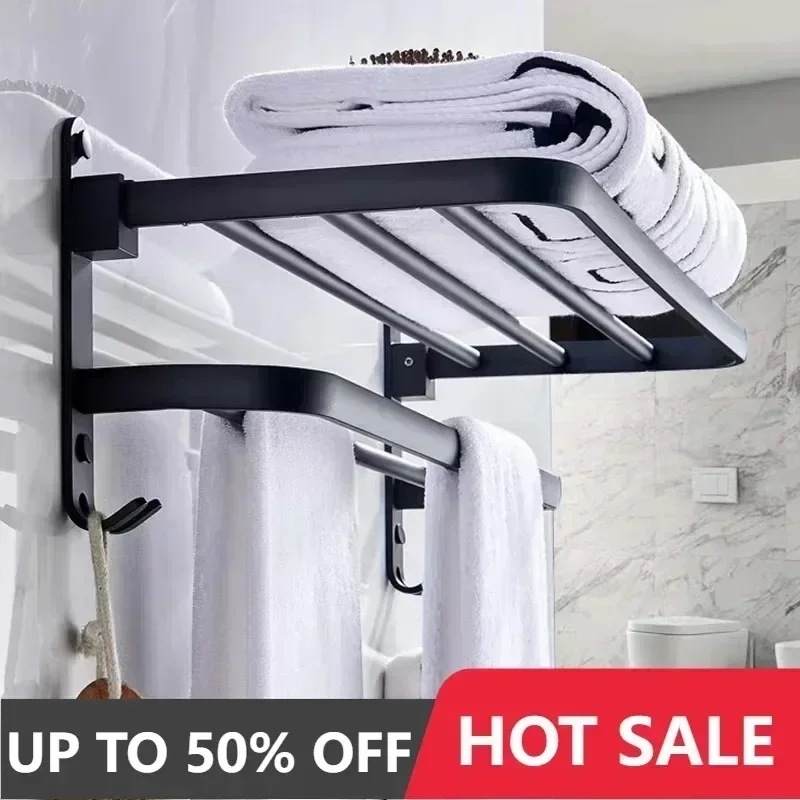 壁に取り付けられた穴あき折りたたみタオルラックバスルームトイレ用タオルラックアルミニウムグレースペース40-60cm