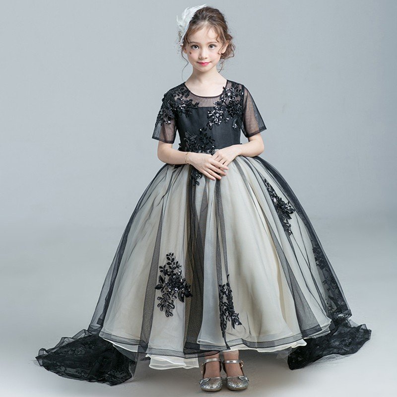 子供ドレス ロング ピアノ発表会 女の子 キッズ フォーマルドレス 半袖 子どもドレス お姫様ドレス