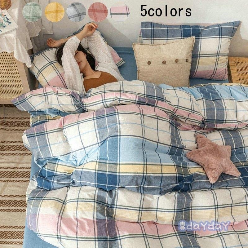 洋式和式兼用 布団カバーセット 3点セット おしゃれ チェック柄 シングル セミ 掛け布団カバー 敷き布団カバー 枕カバー フラットシーツ 新生活 可愛い 6,502円