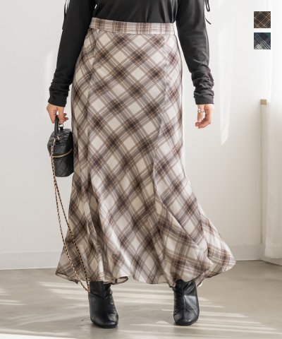 大きいサイズ レディース LL 3L 4L XL XXL XXXL CLETTEオリジナルチェック柄シフォンスカート