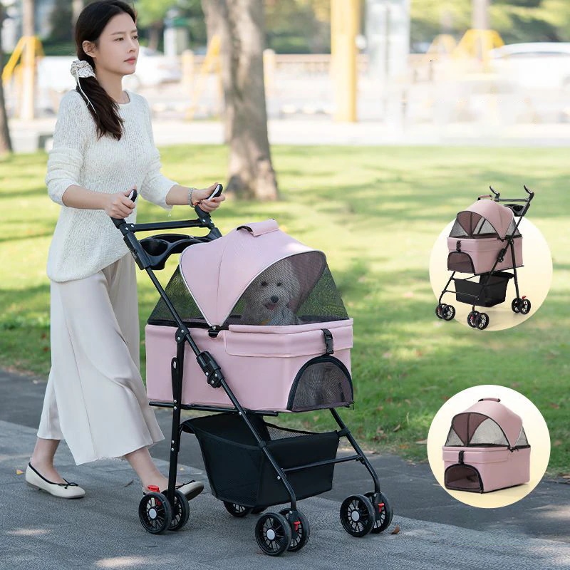 【送料無料】ペットカート　折り畳み式　取り外し可能なペットカート　お出かけカート　超軽量　簡単折り畳み　分離式　４輪　猫犬カート　ドッグカート　お散歩　トラベルペットカート