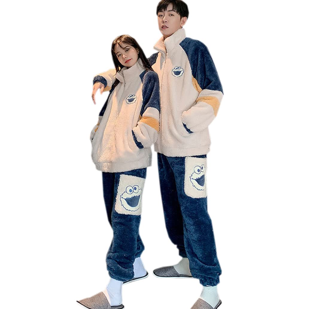 [ＮＯＭＳＯＣＲ] もこもこ パジャマ メンズ レディース ルームウェア 上下セット 部屋着 可愛い 立ち襟 前開き カップル ペアルック パジャマ 秋冬服 厚手 ナイトウェア 寝巻き ホームウェア