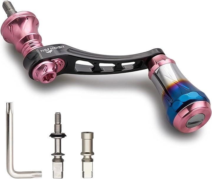 45-50mm可変 リール ハンドル 6.8g 20mm 焼き色アルミ ノブ 搭載 シマノ ダイワ 通用 スピニングリール Arch 1086(ブラック＆桜ピンク, 45-50mm)