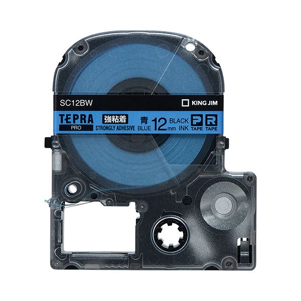（まとめ） キングジム テプラ PRO テープカートリッジ 強粘着 12mm 青／黒文字 SC12BW 1個 (×5セット)