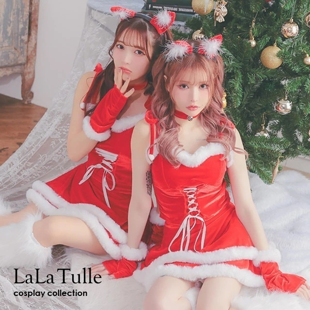 サンタ コスプレ サンタコス クリスマスコスプレ サンタコスプレ 5点セット フレアスカート サンタクロース ミニスカサンタ 猫 猫耳 ねこ カチューシャ アニマル モコモコ 衣装 レデ