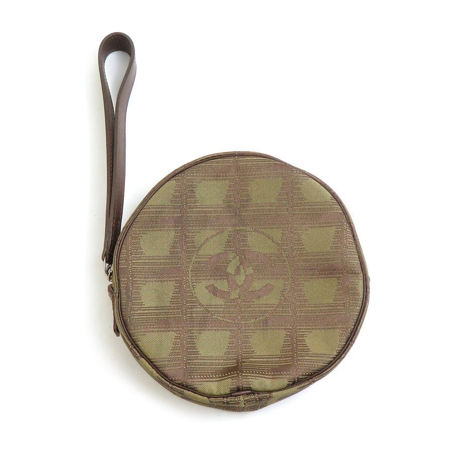 シャネル CHANEL クラッチバッグ ポーチ ニュートラベルライン ナイロンジャガード カーキ/ブラウン レディース e60499g