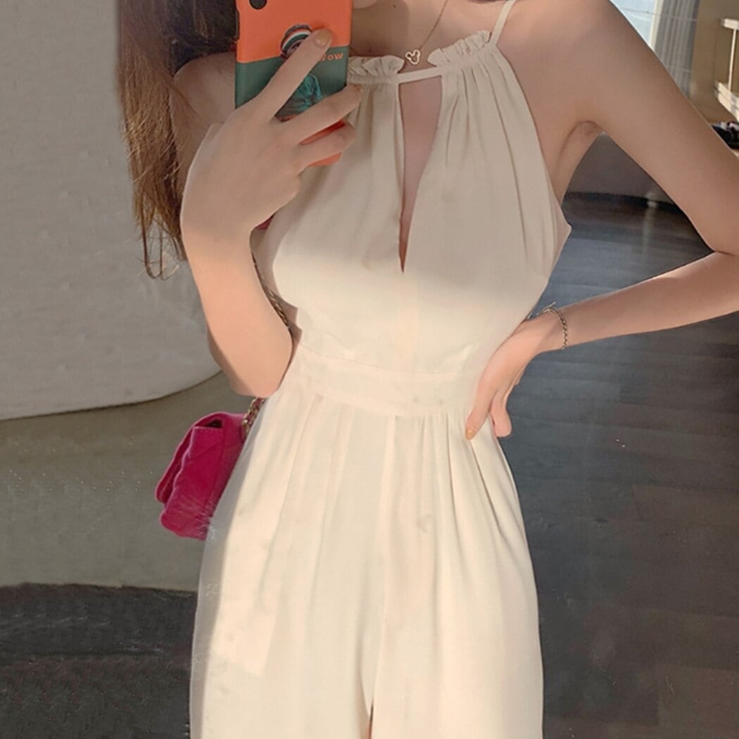 ホルターネック オールインワン ワイドパンツ リラックス感 大人 コットン 今期 今季 人気