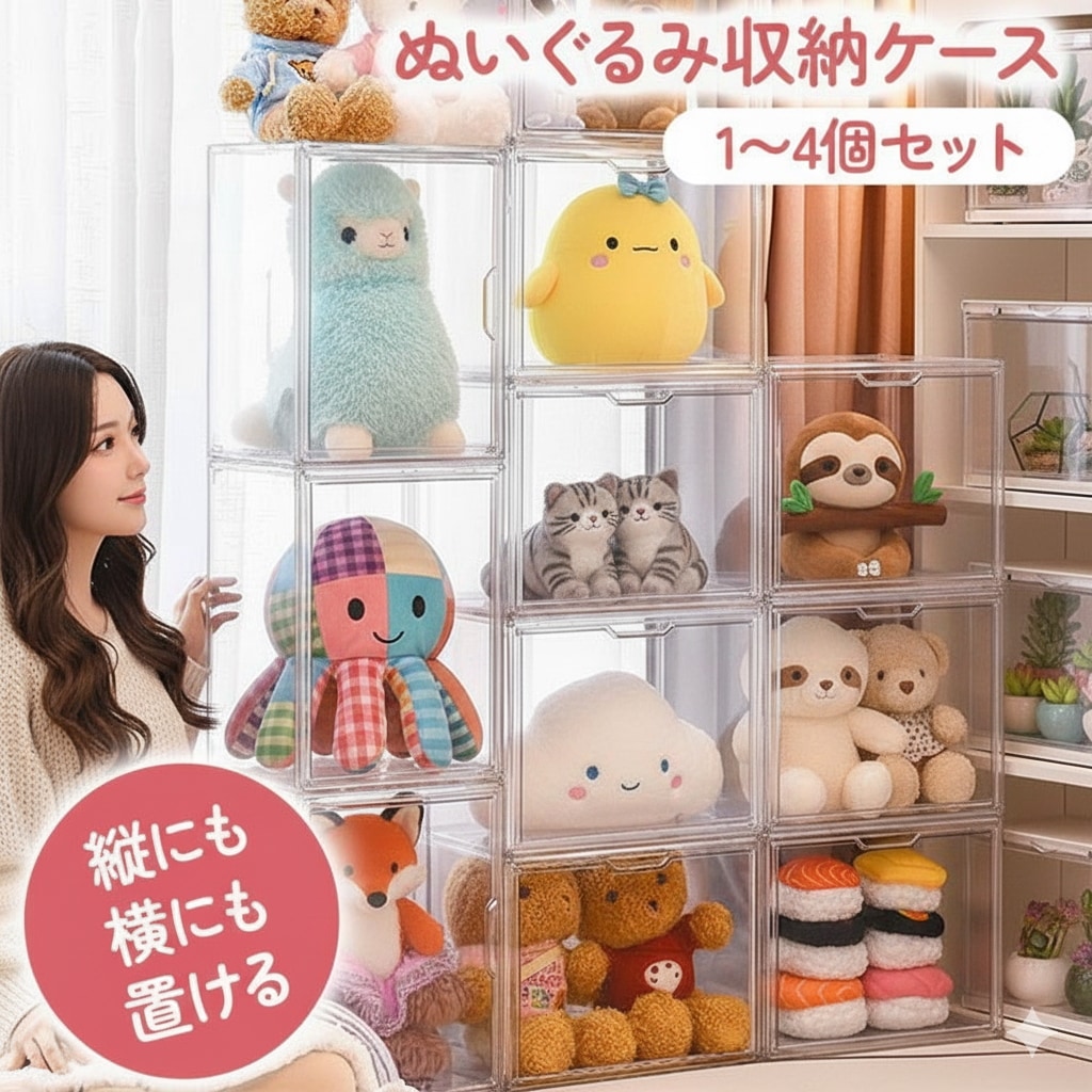 【4個セット】ぬいぐるみ収納ケース クリアハード スニーカー バッグ フィギュア 展示用 人形 収納 ディスプレイ ハードケース 大容量