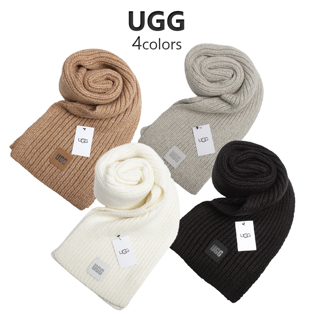 アグ UGG マフラー レディース リブニットマフラー 101106 厚手 暖かい ウール混 ナイロン おしゃれ かわいい シンプル ロゴ リブ編み チャンキー ニットマフラー スカーフ 洗える
