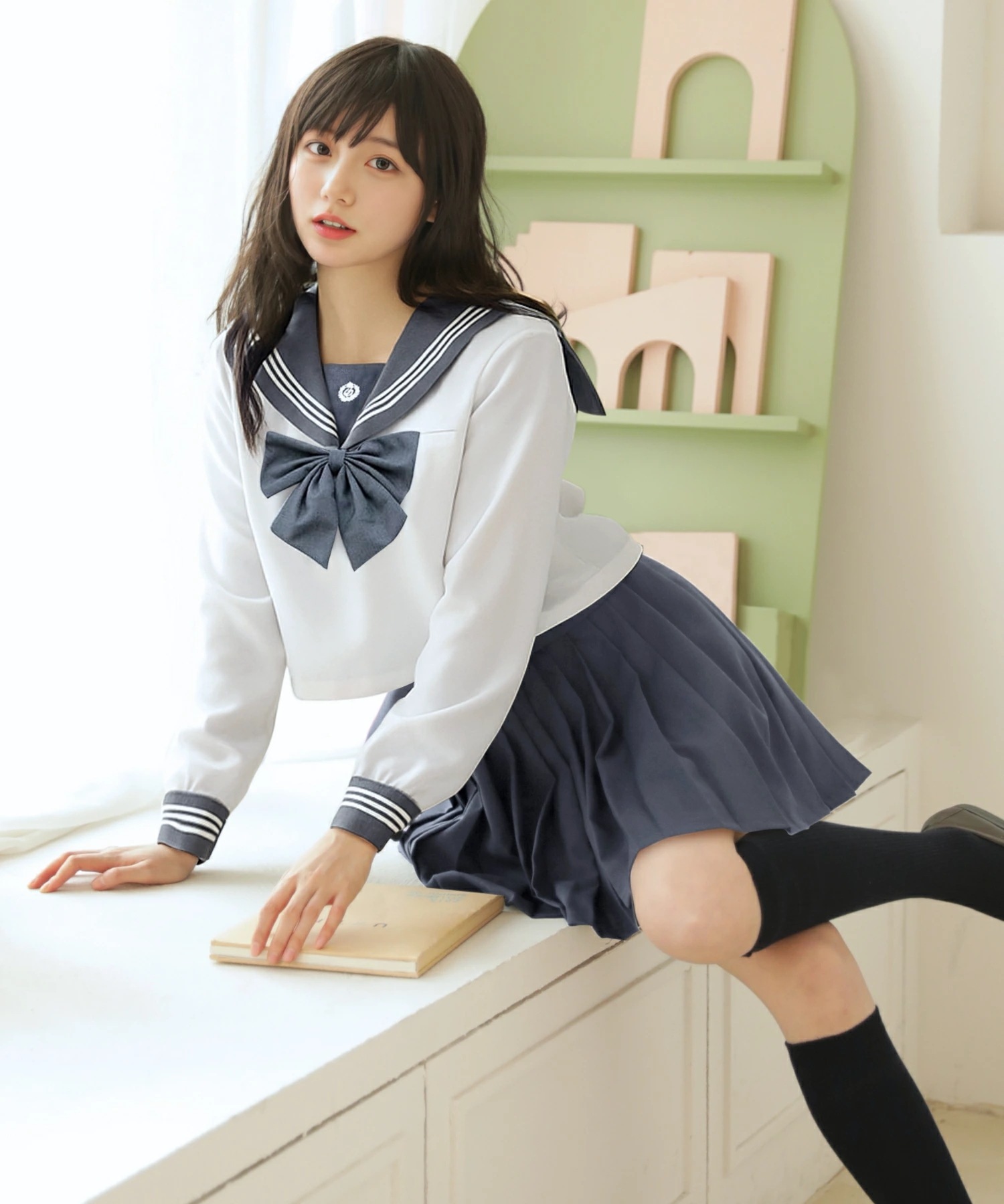 新品限時!優!惠! ハロウィン コスプレ 制服 セーラー服 長袖 大人 ブラウス クロップド丈 スカート リボン セット 3点セット S M L 2L ホワイト グレー 女子高生 高校生 中学生 学生