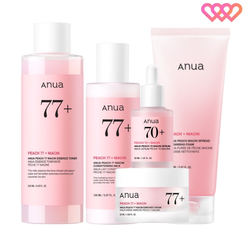 【トーンアップ保湿5種セット】 桃ナイアシンスプレッドクレンジングフォーム + 化粧水 ＋セラム + 乳液 + クリーム