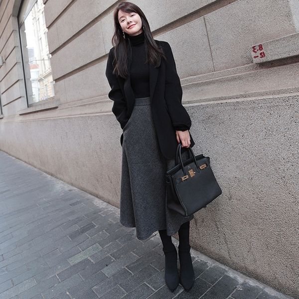 スカート ボトムス ロングスカート Aライン フレア ヘリンボーンスカート 膝下 ミモレ丈 ミモレ ハイウエスト ビッグシルエット 厚手 きれいめ シンプル カジュアル 大人 上品 おしゃれ レトロ 5,340円