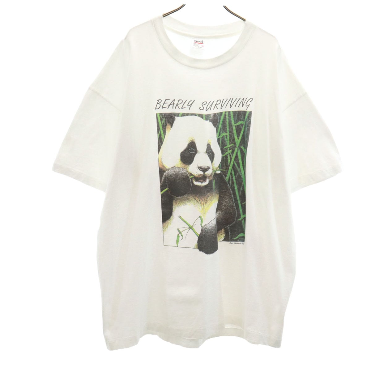 90s USA製 オールド ヒューマンアイ パンダ プリント 半袖 Tシャツ 2X ホワイト シングルステッチ アニマル柄 メンズ 古着