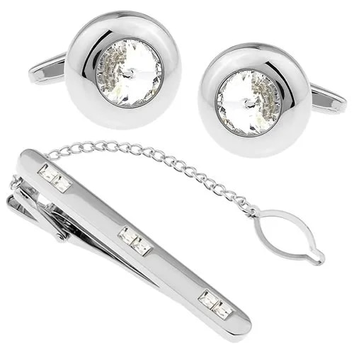 カフス ネクタイピン セット シルバー ラウンド クリスタル カフスボタン カフリンクス タイクリップ タイピン