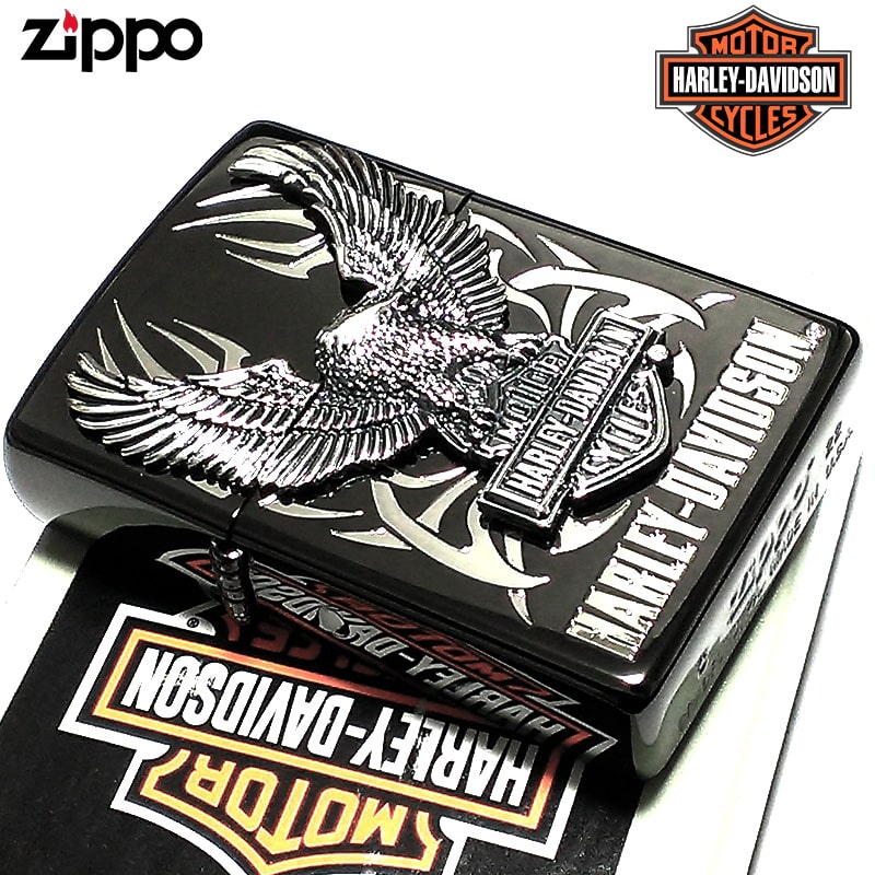 ZIPPO ハーレー ダビッドソン ビッグメタル イーグル ロゴ 銀イブシ イオンブラック 黒 鷲 かっこいい ジッポライター 渋い おしゃれ メンズ プレゼント ギフト