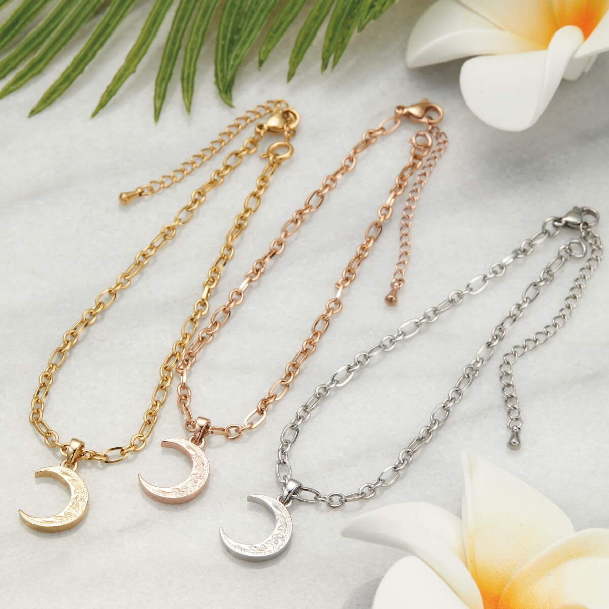 アンクレット ブレスレット レディース サージカルステンレス ハワイアンジュエリー 三日月 2way 6,152円