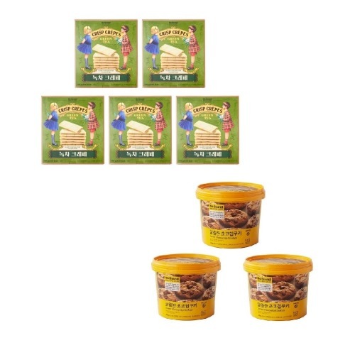 ノーブランド緑茶クレープ180g×5個+チョコチップクッキー400g×3個学校事務所