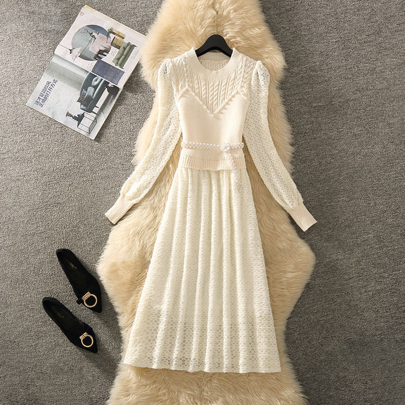 秋の長袖ニットドレス流行の新しい年齢を減らすスカート秋のスカートの完全なセット若者向けの見事なスカート