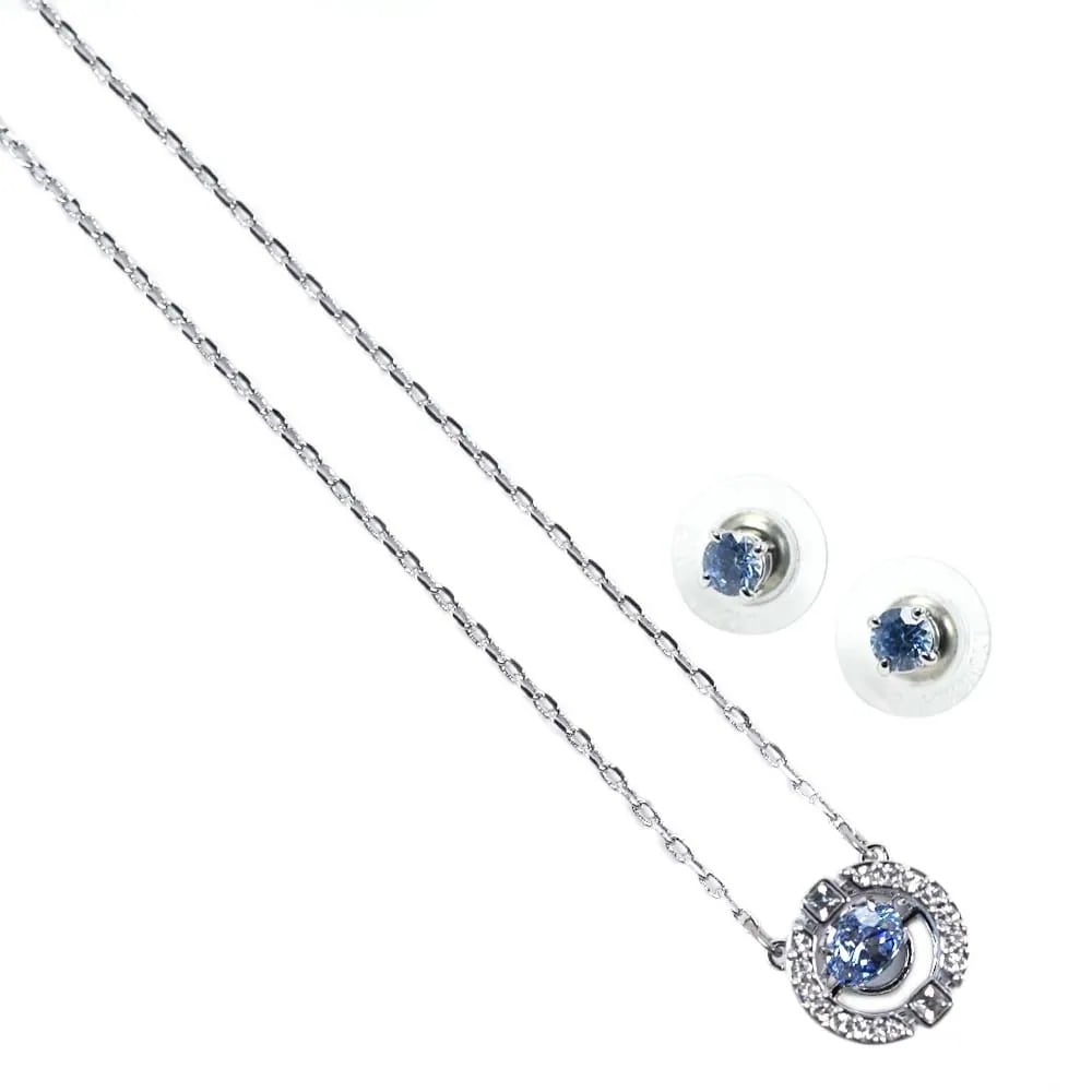 スワロフスキー ピアス ネックレス セット SWAROVSKI ダンシングクリスタル スパークリングダンス パヴェ ラウンド スタッド ブルー/シルバー レディース アクセサリー SPARKLING