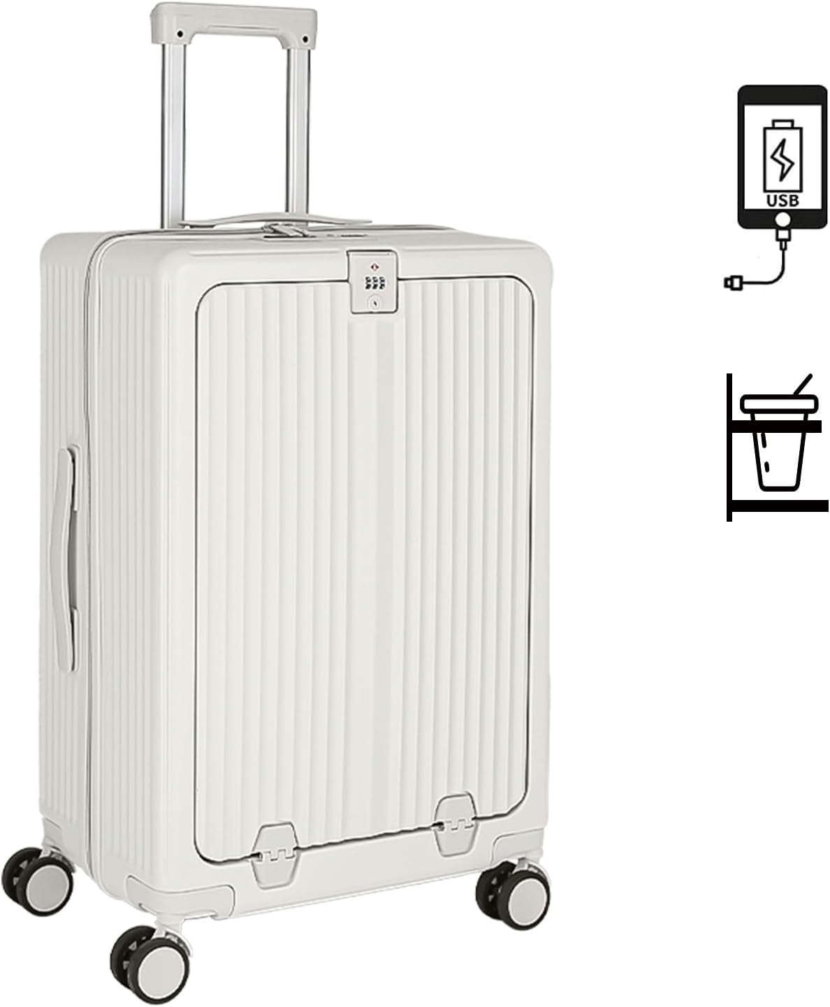 キャリーケース スーツケース フロントオープン ドリンクホルダー 機内持ち込み 360度回転 静音 大容量 軽量 可愛い 旅行/出張/修学/海外旅行 カップホルダー付き USBポート キャリーバック