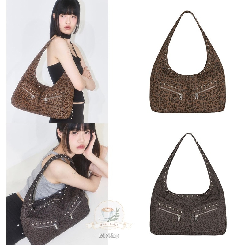 【韓国人気】Leopard Stud Shoulder Bag