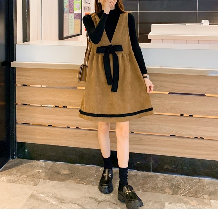 レディース トップス ボトムス ワンピース アンサンブル 膝丈 ノースリーブ 長袖 Vネック 襟なし ワイド Aライン 切り替え リボン バイカラー コーデュロイ かわいい 大人可愛い きれいめ