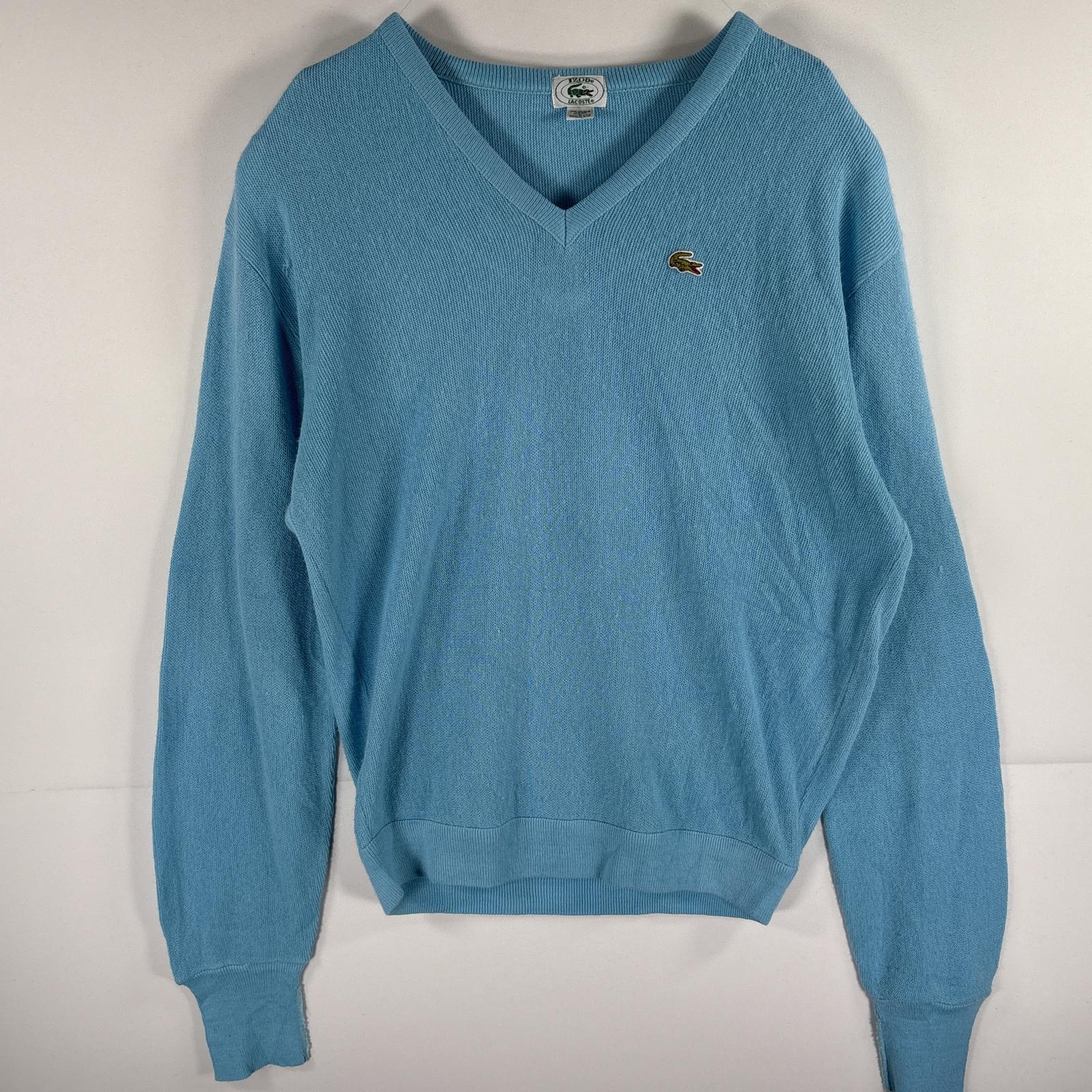 古着 90s/90年代 アイゾッドラコステ IZOD LACOSTE USA製 アクリルニットセーター ワンポイントロゴ Vネック L 水色 メンズ