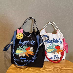 夏日本の野菜刺繍レディースショッピングバッグハンドバッグナイロン防水ショッピングバッグポータブルクロスボディショルダーバッグ